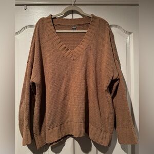Aerie Dark Tan Chenille V-Neck Oversized Sweater - Size M